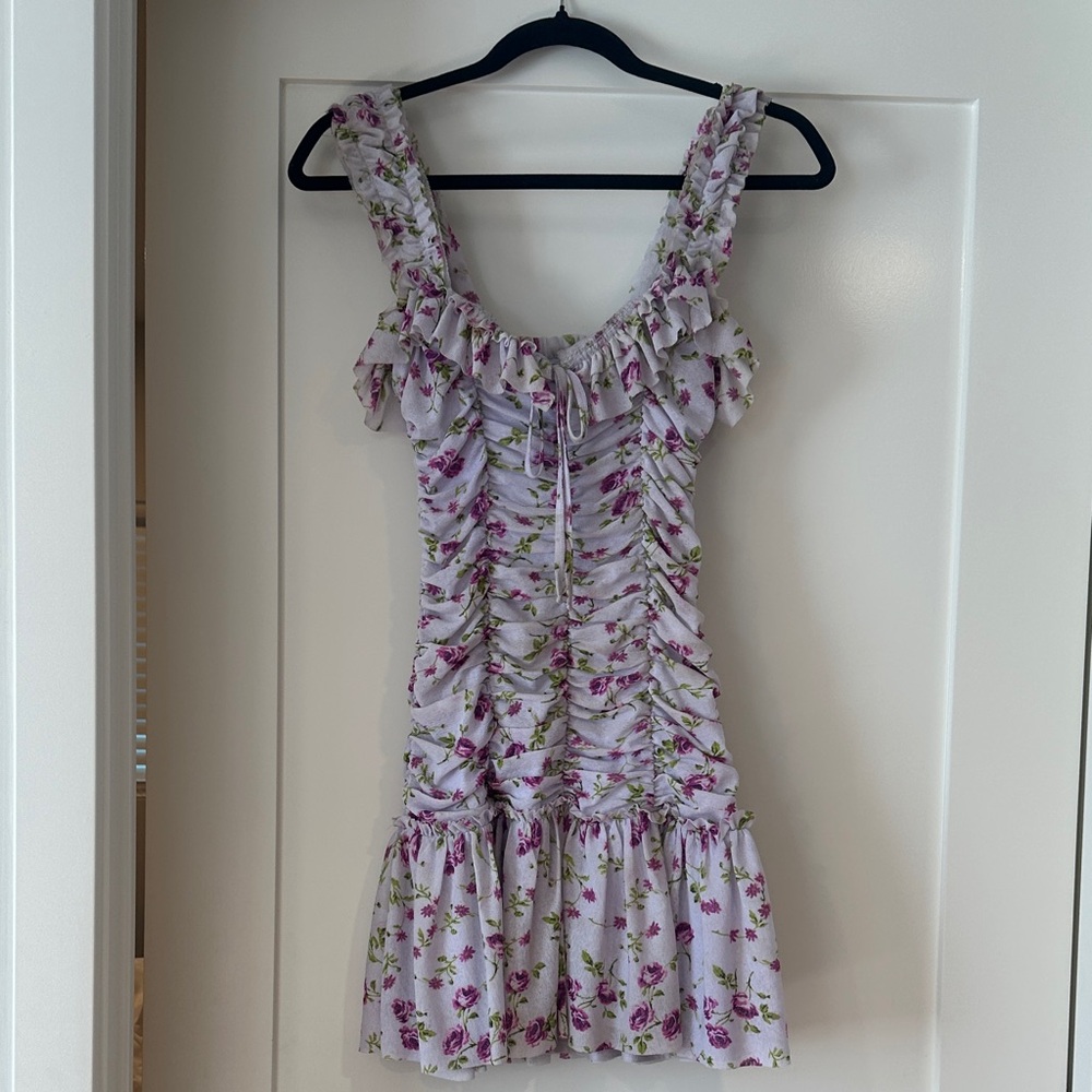 Anthropologie Floral Ruffled Mini Dress - Purple and Green